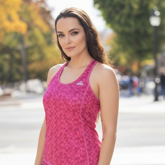 adidas Tops - Adidas Racerback Tank ✦ S Pink Geometric Shelf Bra ✦ Activewear Top Lightweight